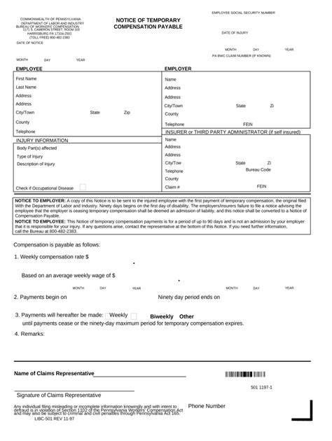 Pa Compensation Workers Doc Template Pdffiller