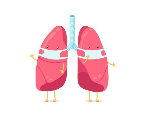 Cute Cartoon Lungs Character With Breathing Hygiene Mask On Face Human