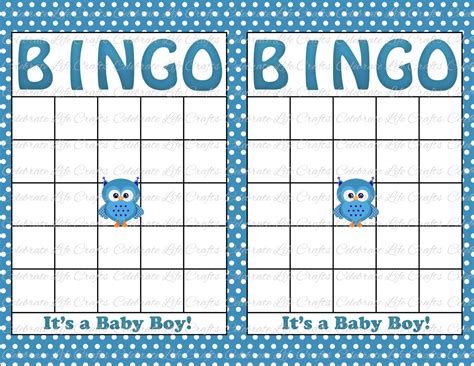 Items Similar To Blank Baby Shower Bingo Cards Blue Polka Owl