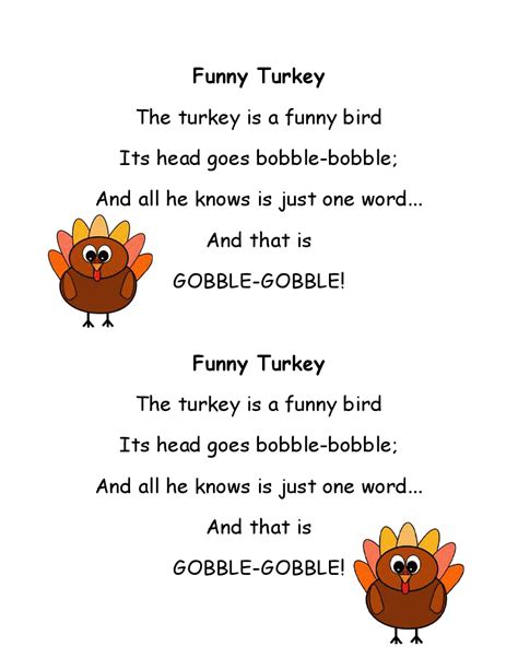 Literacy Minute Turkey Poems For Thanksgiving