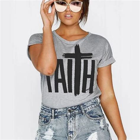 Faith Couple T Shirt Faith Tee Christian Slogan Cross Graphic Women