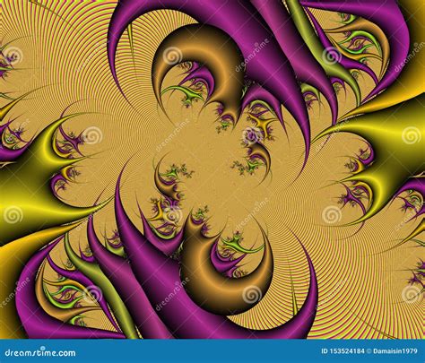 Gold Purple Green Abstract Fractal Flower Design Leaves Background
