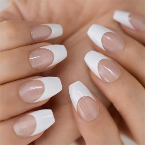 French Tip White Nails Press On Nails Coffin Medium Coffin Etsy