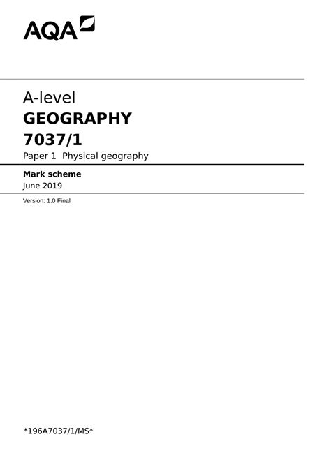 Aqa A Level Geography Questions And Complete Solution Aqa A Level