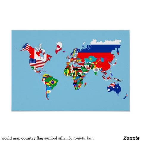 World Map Country Flag Symbol Silhouette Poster Uk