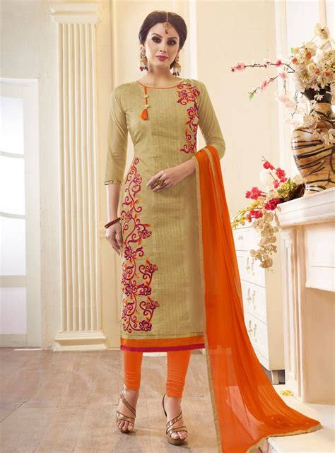 Beige Cotton Churidar Salwar Kameez Salwar Neck Designs Churidar Latest Gala Designs