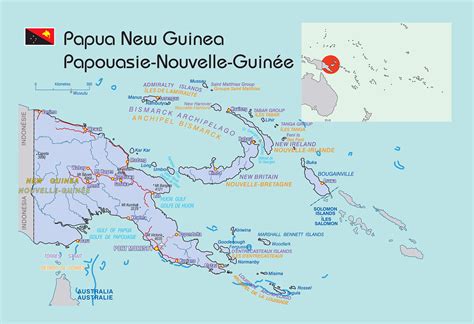 Papua new guinea and its regions have a lot to offer. Large political map of Papua New Guinea with roads and ...