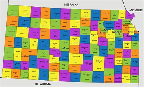Colorful Kansas Political Map With Clearly Labeled Separated Layers
