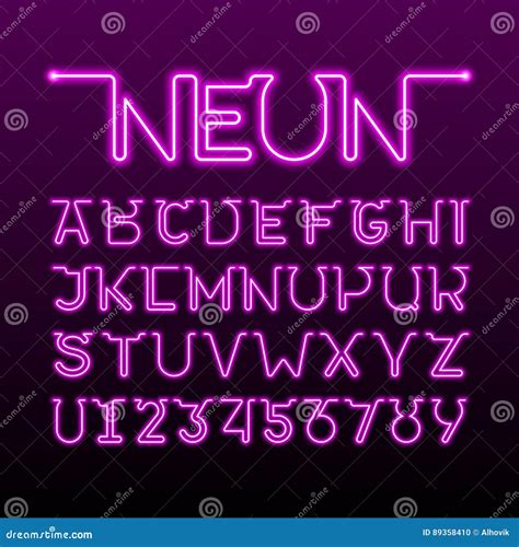 Neon Tube Art Deco Alphabet Font Neon Color Letters And Numbers