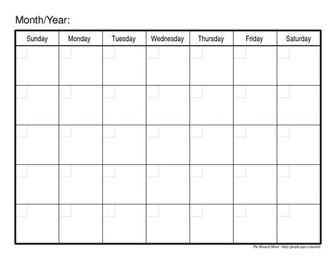 Professional Blank One Month Calendar Template Sparklingstemware
