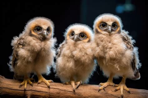 Fluffy Baby Owls Perching On Branch Looking Out At The World With
