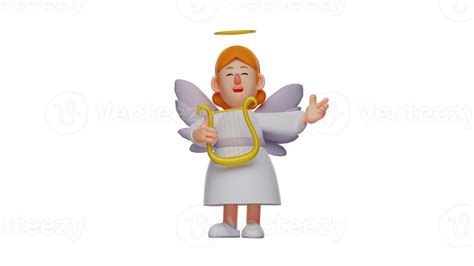 3d Illustration Beautiful Angel 3d Cartoon Character With White Wings