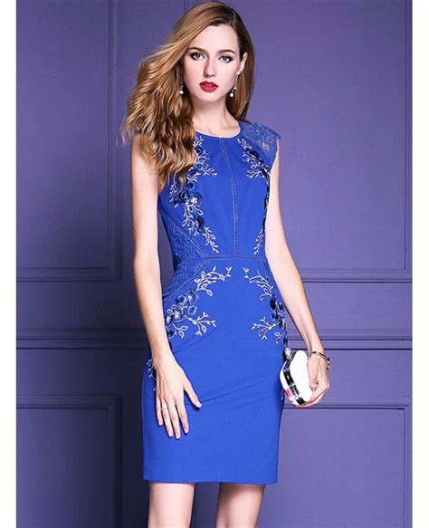 Royal Blue Embroidered Cocktail Dress Wedding Parties Zl8101