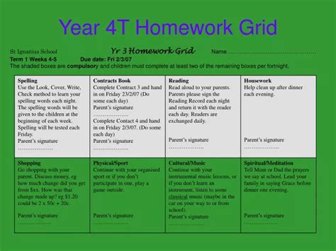 Ppt Year 4t Homework Grid Powerpoint Presentation Free Download Id