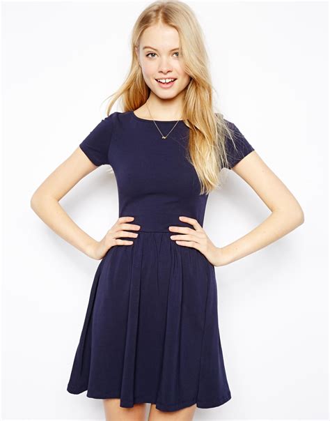 Lyst Asos Skater Dress With Slash Neck And Short Sleeves In Blue