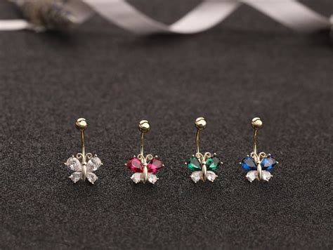 K Solid Gold Butterfly Belly Button Rings Sterling Etsy