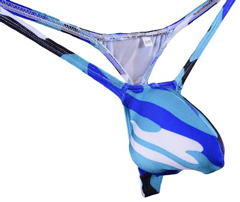 Men S Swim Thong Bulge Pouch G String Bikini Blue Camo Buy Online In Bermuda At Desertcart