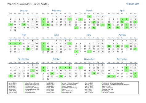 Calendar For 2023 With Holidays In United States Print And Download
