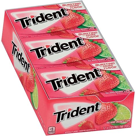 Trident Sugar Free Island Berry Lime Gum 14 Per Pack 12pack 304