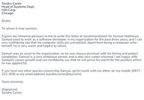 Letter Of Recommendation Template For Employee For Your Needs Letter