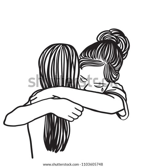 Vector Art Drawing Crying Woman Hugging 스톡 벡터로열티 프리 1103605748