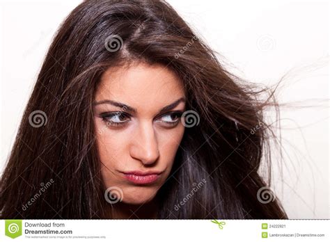 Thinking Young Woman With Long Hair Posing Stock Image Image Of