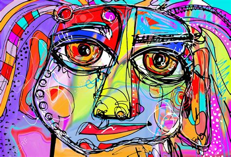 Original Abstract Digital Painting Of Human Face Colorful Composition