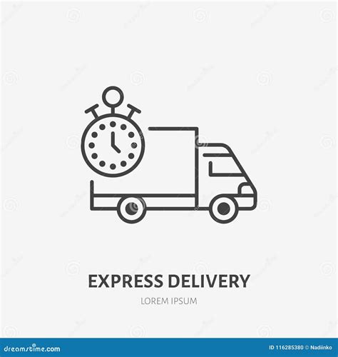 Express Delivery Flat Line Icon Fast Truck Sign Stock Vector
