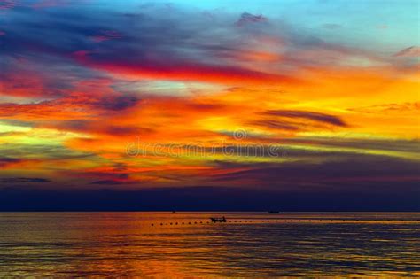 Tropical Sunset Or Sunrise With Reflection In Water Colorful Cl Stock