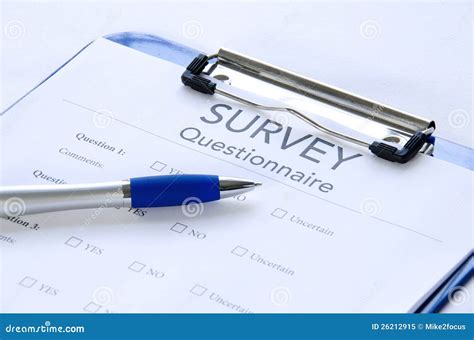 Generic Survey Questionnaire On Clipboard With Pen Stock Image Image