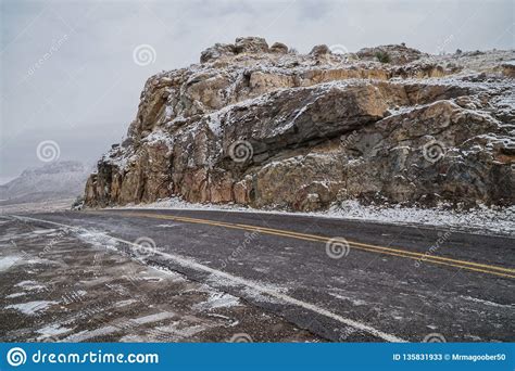 A Snowy Winter Day In Southwest New Mexico On Spring Canyon Road Stock