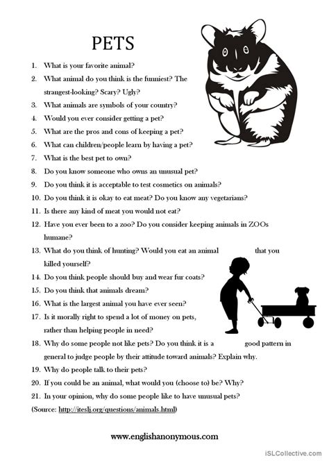 Pets Speaking Reading Discussion S English Esl Worksheets Pdf And Doc