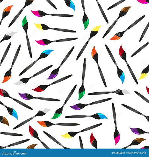 Various Color Paint Brush Seamless Pattern Stock Vector Illustration