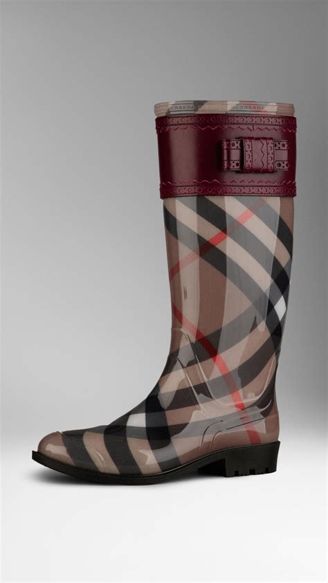 Lyst Burberry Leather Detail Check Rain Boots In Red For Men