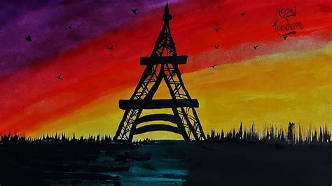 How To Draw Easy Eiffel Tower Acrylic Painting For Beginner Youtube