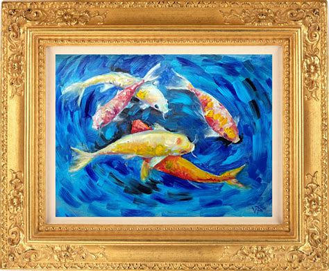 Koi Fish Painting Original Art Oil Underwater Artwork Lake Etsy