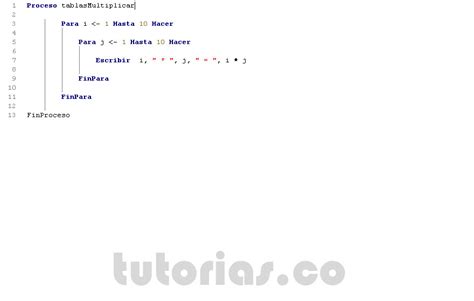 Ciclo Para Pseint Tablas De Multiplicar Tutorias Co