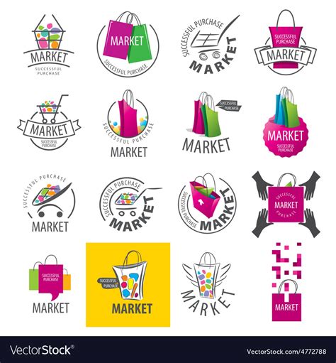 Large Set Logos For Market Royalty Free Vector Image