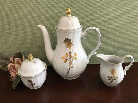 Vintage Wunsiedel Tea Set Gold Gilt Rose Pattern Bavaria