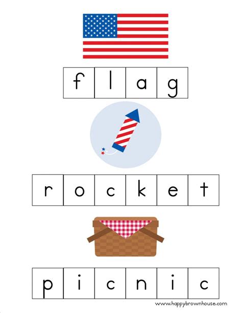 July 4th Letter Tiles Spelling Mats Happy Brown House