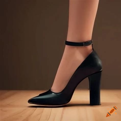 Black High Heels On Wooden Floor