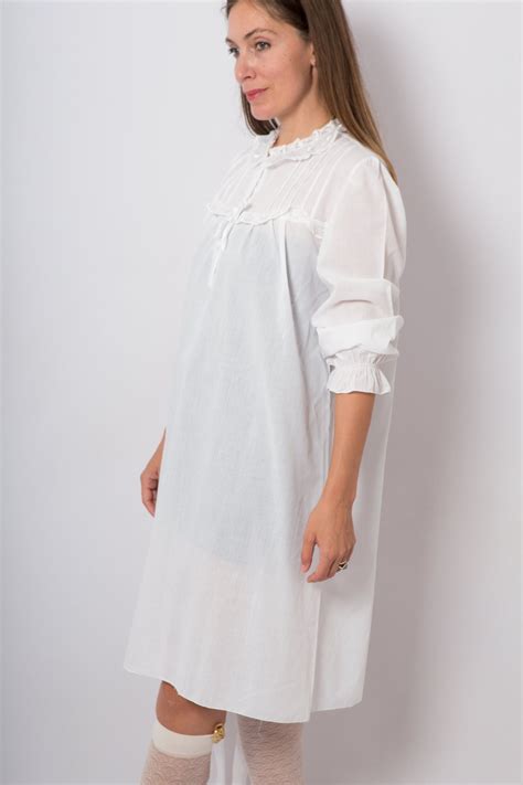 Romantic Vintage Nightgown White Cotton Blend Embroidered Etsy
