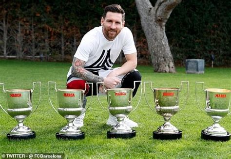 Barcas Lionel Messi Shows Of Five Trophies As His Individual Awards