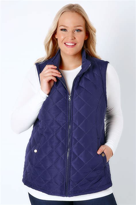 Navy Padded Gilet With Quilted Stitch Detail And Popper