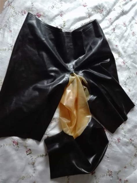 Latex Sexy Short Pants With Attached Back Zip Hood Latex Underwear In