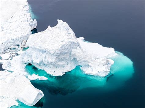 Aerial View Of The Icebergs On Arctic Ocean At Greenland Stock Image