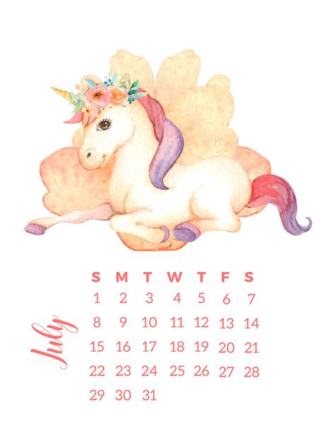 Free Printable 2018 Watercolor Unicorn Calendar The Cottage Market