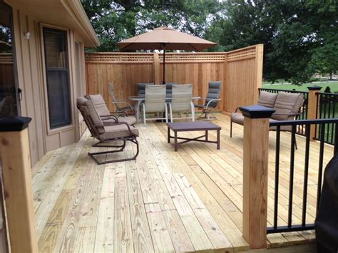 Pressure Treated Decking With Cedar Posts And Privacy Panels Westbury Aluminum Railing Small