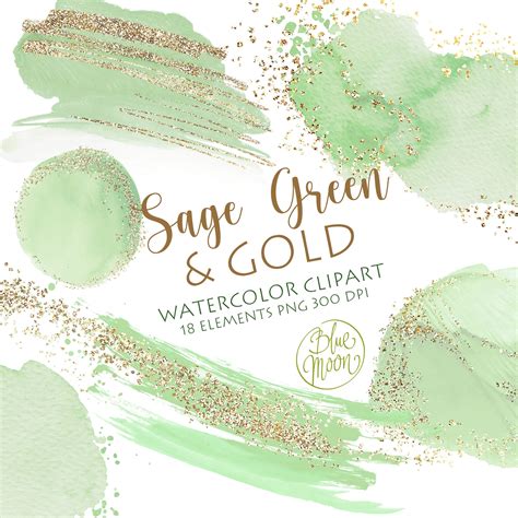 Sage Green With Gold Watercolor Splash And Brush Stroke Etsy Uk
