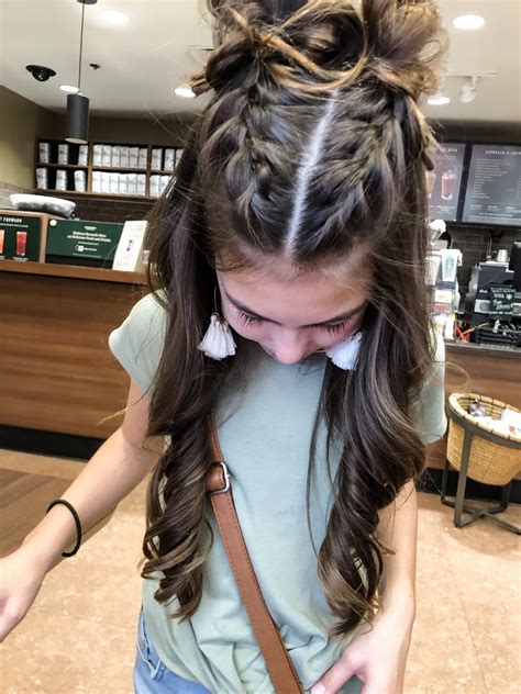 First Day Of School Hairstyle Split Braids With Curly Hair Braidstyles Long Hair Styles